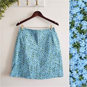 CHAUS Blue Floral Cotton Skirt Women’s Size 8 Back Zip Stretch